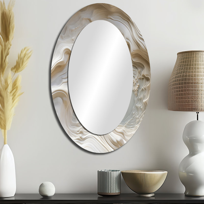 Cream Spiral Nebula II - Cream Modern Oval Wall Mirror, 36" x 24"