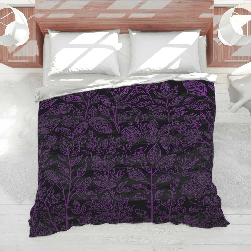Édredon mauve à motif botanique, Grand lit