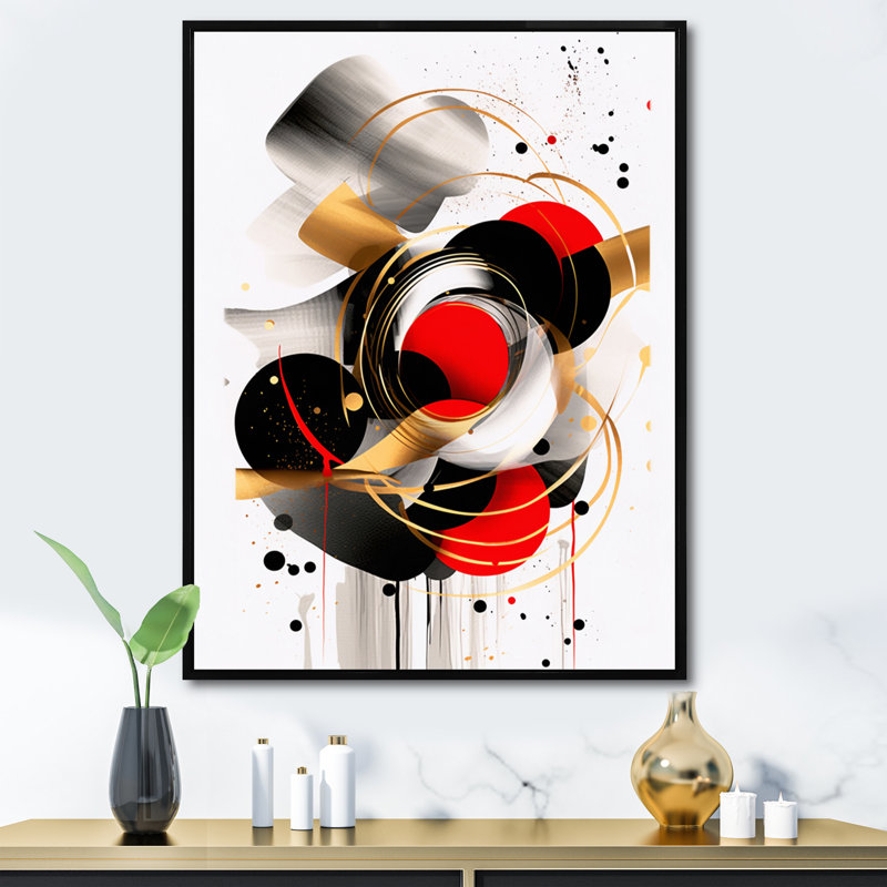 Symphonie abstraite rouge et noire IV, H 20 po x l 12 po x P 1 po, Cadre flottant noir