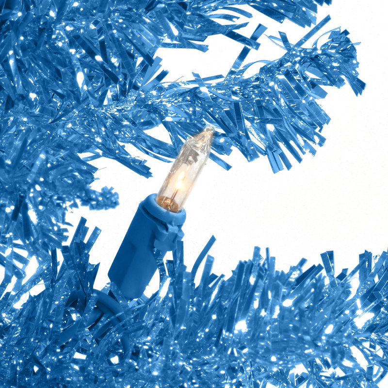 Blue Tinsel Tree with Clear Lights, 7'