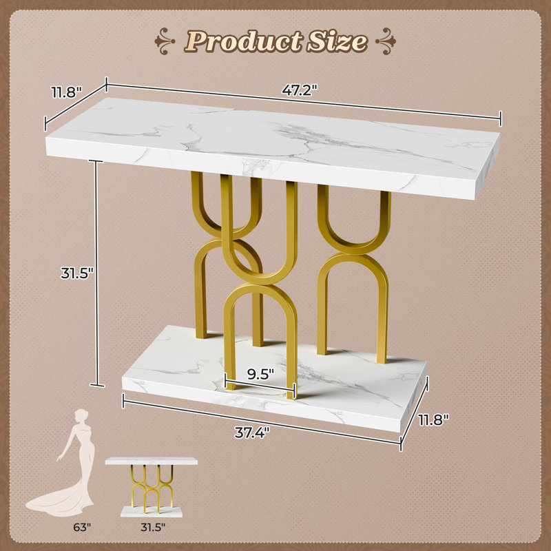Table d'entrée 47,2 pouces avec plateau en marbre, console moderne