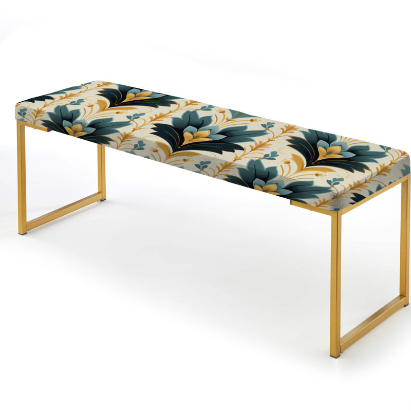 Victorian Elegance Emerald Chevron Pattern - Chevron Upholstered Gold Bench
