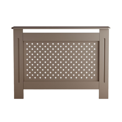 MDF Radiator Cover, 44.1"W × 7.5"D × 32.3"H, MDF with Water-Based Lacquer Finish, 1-Piece Set, Decorative Perforated Front Panel Heater Cabinet with Top Display Shelf, Walnut