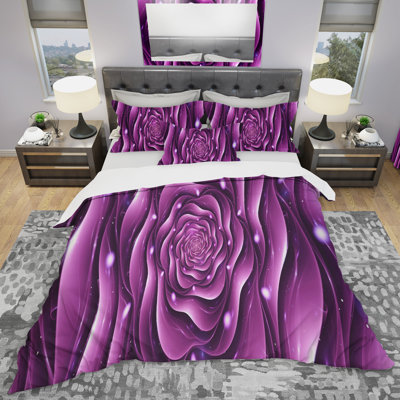 Purple Rose - Abstract Duvet Cover Set - Microfiber Polyester