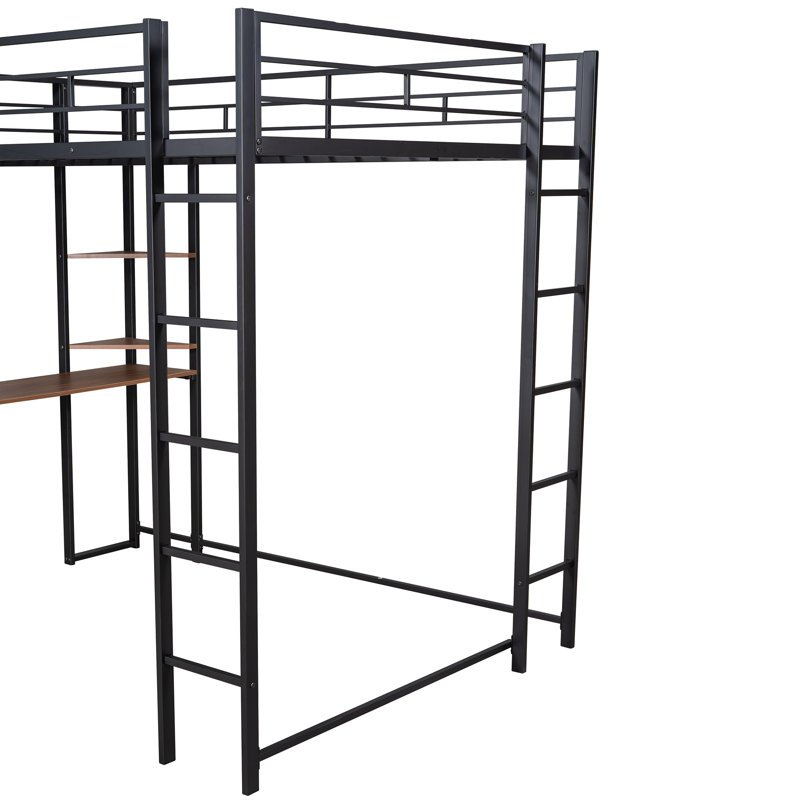 Lit mezzanine en métal avec bureau et tablettes Juniper, Noir