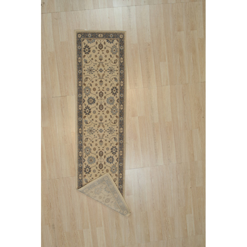 Tapis Oushak traditionnel en laine ivoire fabriqué à la machine