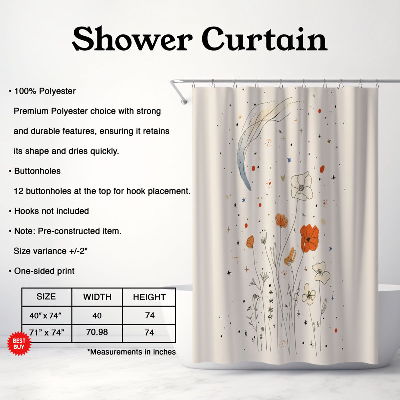 Rideau de douche 1 pièce Line Bloom, H 74 po x l 71 po