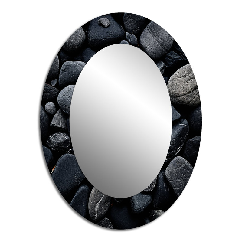 Black Stones Scenery Minimalism - Modern Oval Wall Mirror, 40" H x 30" W