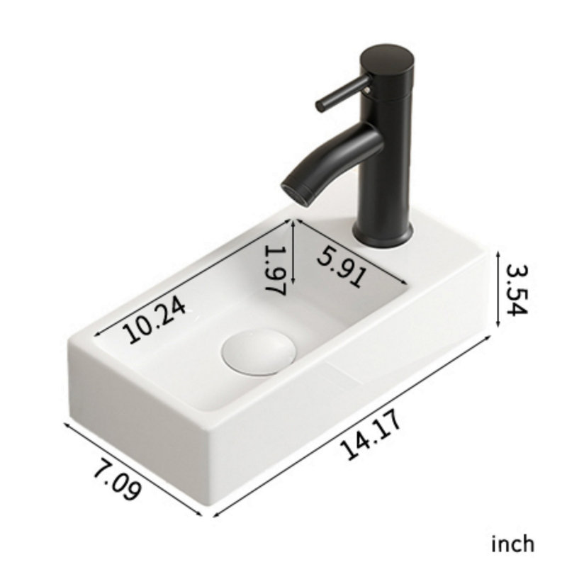 Petit lavabo rectangulaire en céramique pour salle de bain