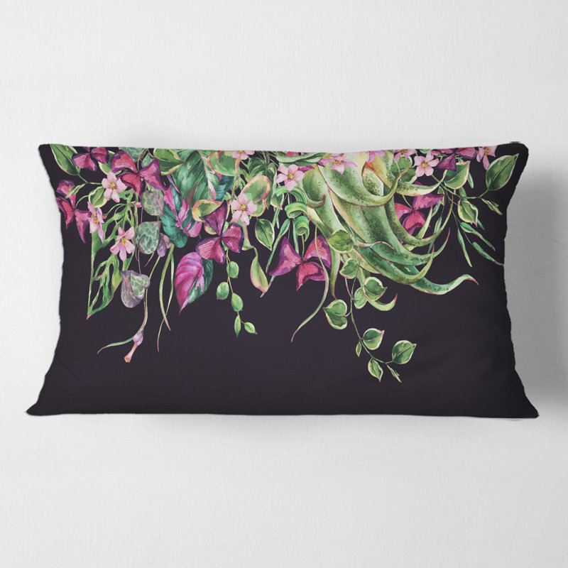 Rectangle, motif floral de feuilles tropicales om noir - Farmhouse