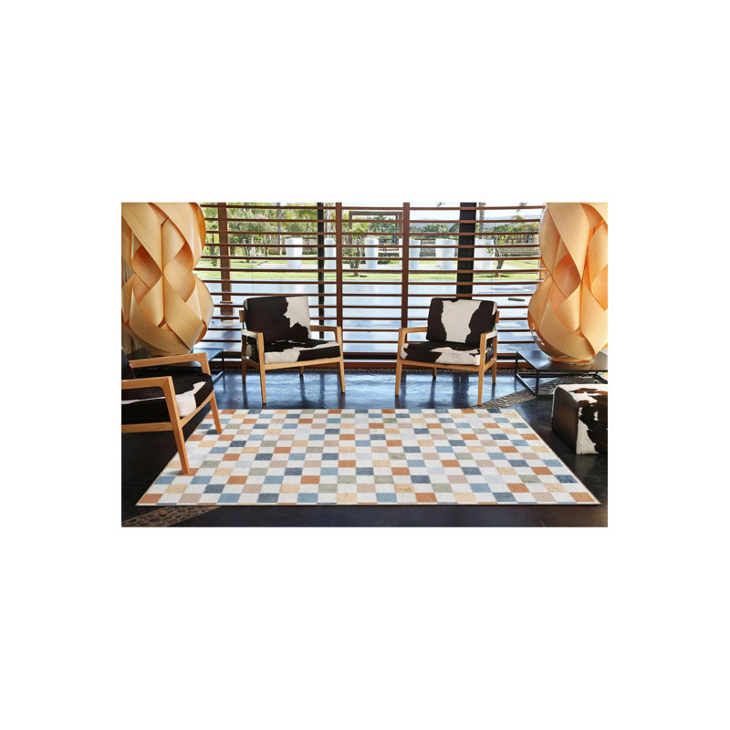 Square Colorful Geometric Decorative Washable Carpet, Rectangle 5' x 9'11"