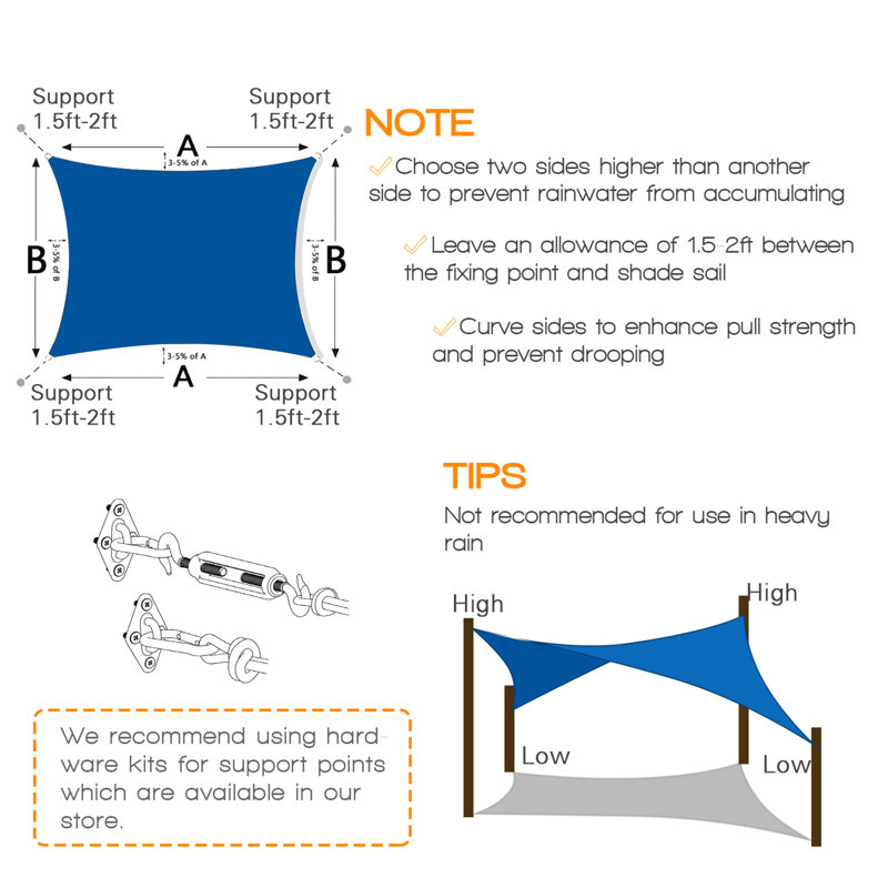 Personnaliser la voile d'ombrage carrée, Bleu ciel, 9' W x 14' L