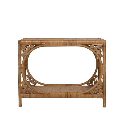 Handwoven Rattan Console with Caned Shelf