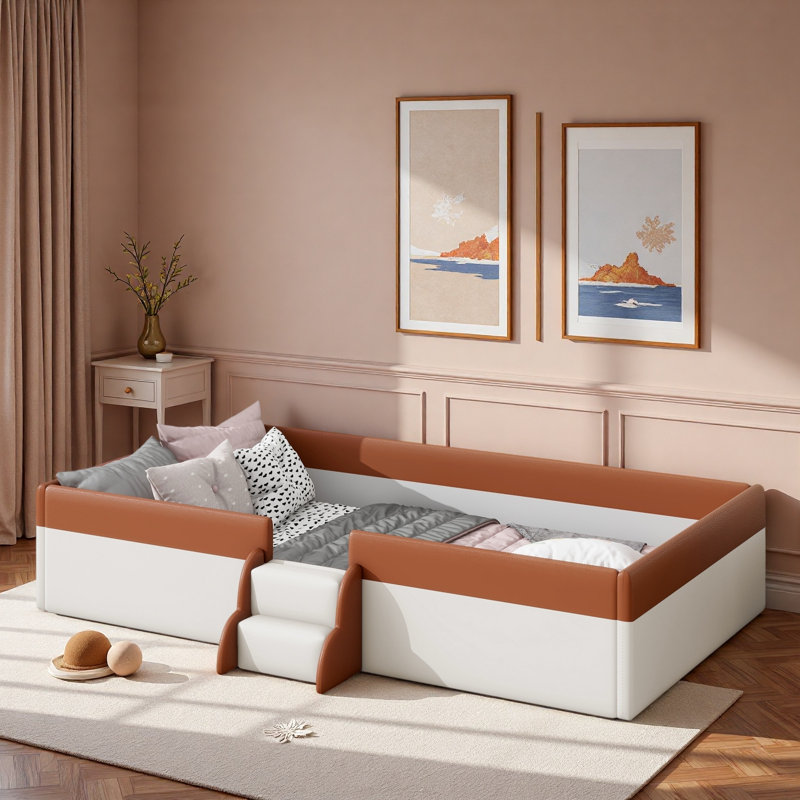 Upholstered Daybed Frame With Fence And Stairs, Twin
