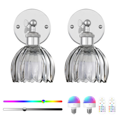 Battery Operated Wall Sconces With Remote Control With Gray Tulip Glass Lampshad  (Set Of 2)