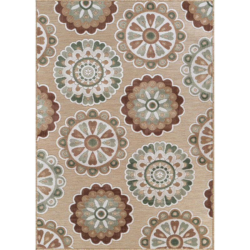 Tapis floral d'intérieur pour l'extérieur, Beige, Rectangle 9' x 12'
