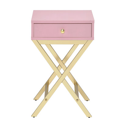 Table d'appoint rectangulaire avec un tiroir, rose et or