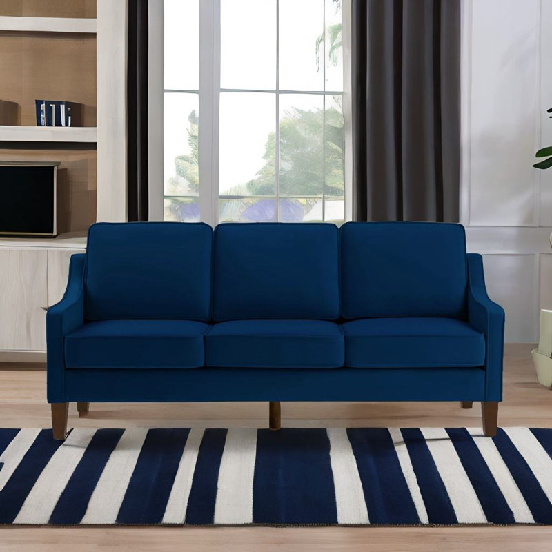 Canapé en velours Harvetta, Velours bleu marine