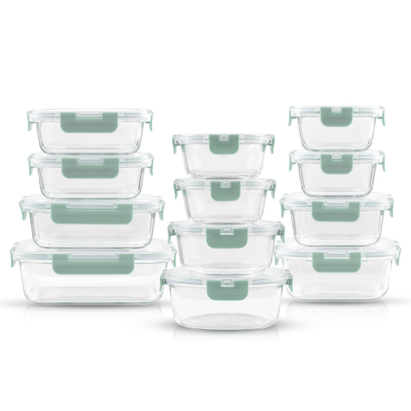 JoyJolt 12 Glass Storage Containers with Leakproof Lids Set – Sage Green, Green