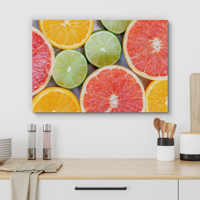 Art mural moderne, pamplemousse, citron, citron vert, cuisine et cuisine, H 32 po x l 48 po