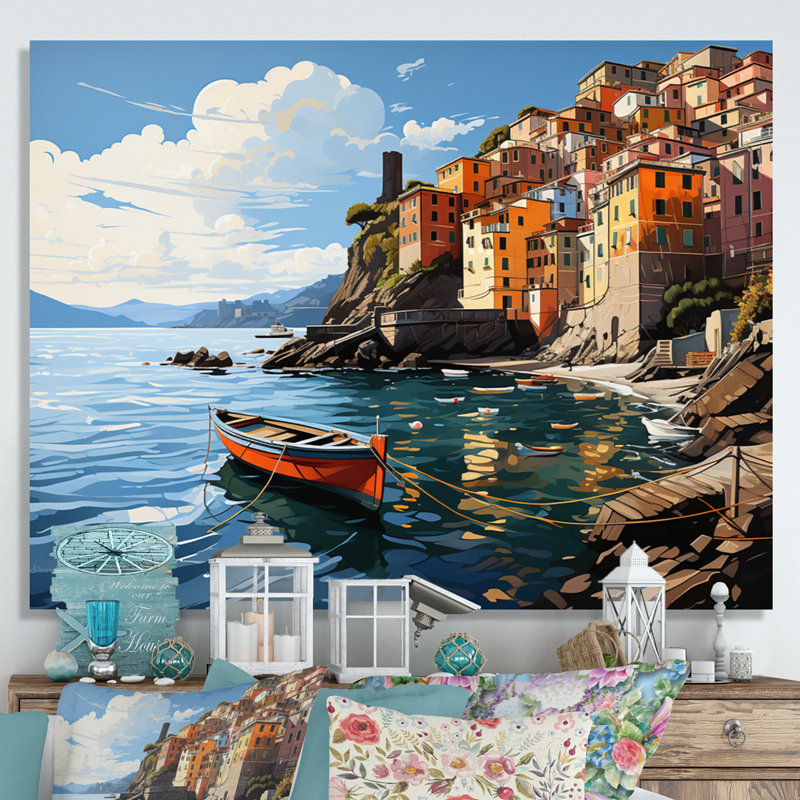 «Beige Italy Cinque Terre I» sur toile, H 24 po x l 32 po x P 1 po, Toile tendue