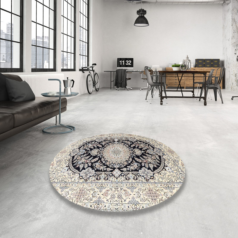 Tapis oriental noir / beige Yassin, Rond 6 pi
