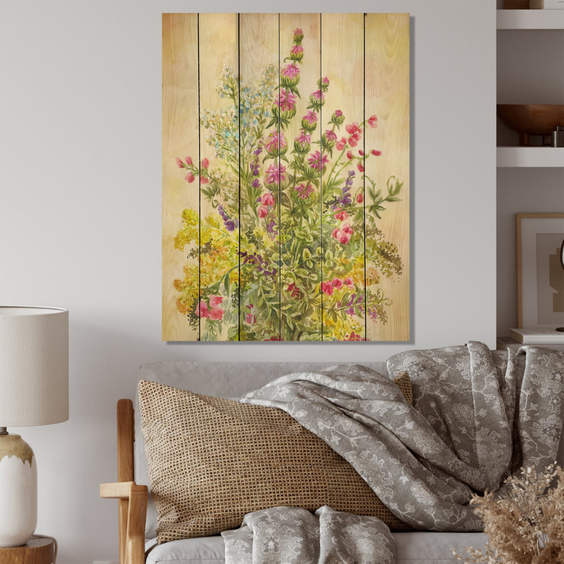 Bouquet de fleurs sauvages en fleurs - Décoration murale traditionnelle en bois, H 36 po x l 24 po x P 1 po