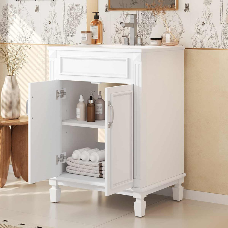 Armoire de rangement moderne pour salle de bain 24 po avec 2 portes à fermeture douce et tablette réglable, Blanc