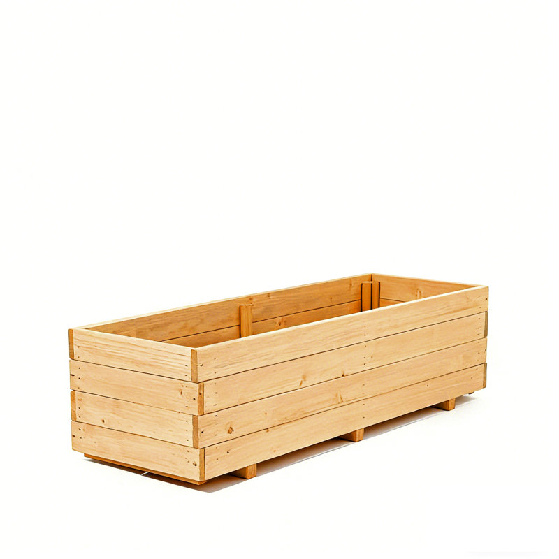 Handmade Wood Planter Box, 32cm H x 119.89cm W x 39.88cm D, Beige