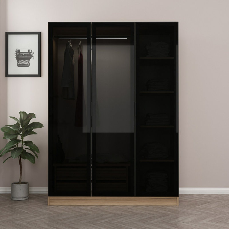 Garde-robe, H 82,7 po x l 53,1 po x P 20,5 po, Noir/naturel