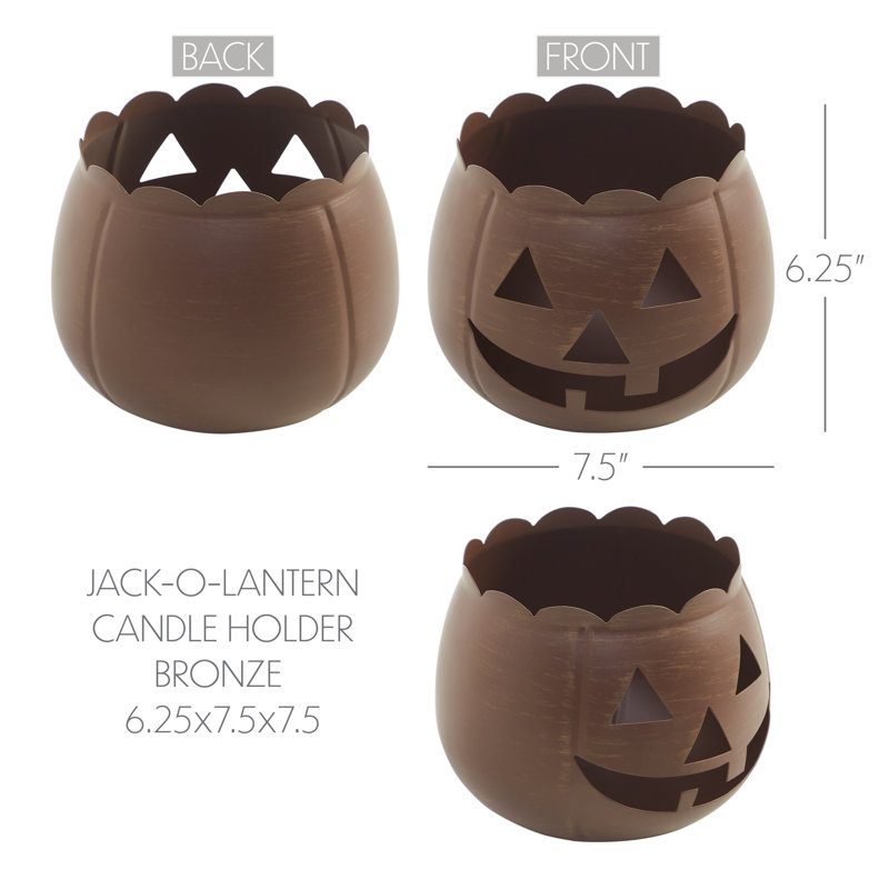 Jack-O-Lantern Candle Holder, Brown, 6.25'' H X 7.5'' W X 7.5'' D