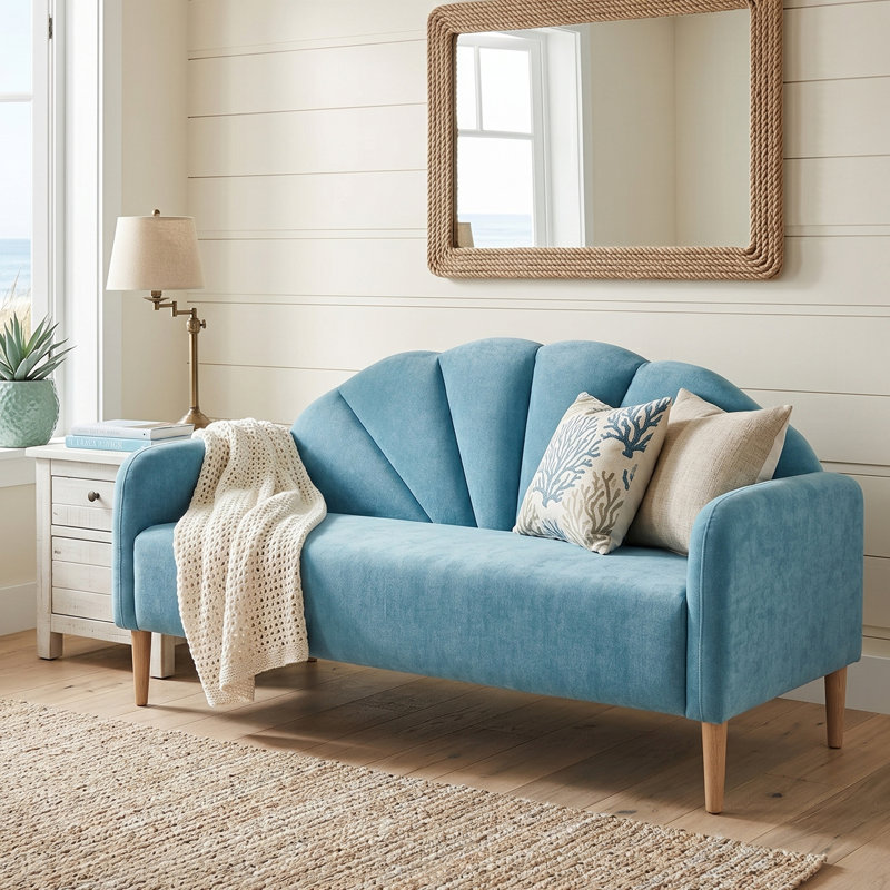 Billijo Solid and Manufactured Wood Standard Loveseat, 33.07" H x 64.37" W x 29.53" D, Light Blue