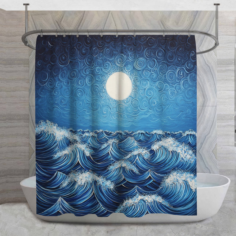 Rideau de douche Ocean Waves - Décor de salle de bain marin minimaliste, H 73 po x l 70 po