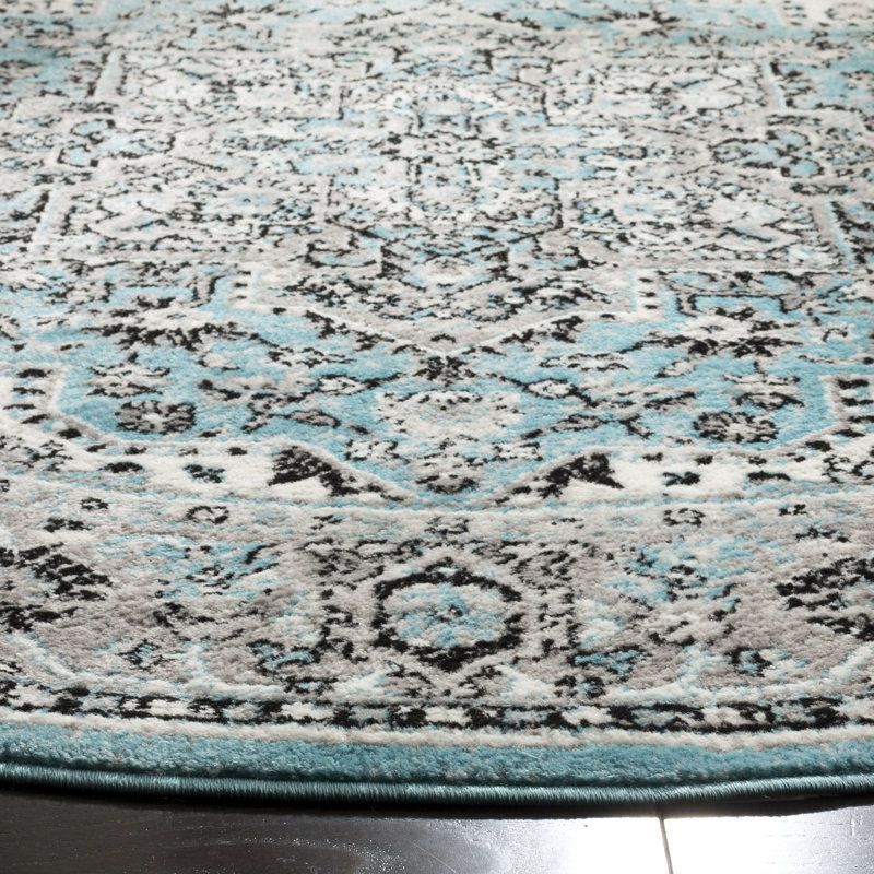 Tapis oriental bleu / ivoire Doty, Rond 6 pi 7 po
