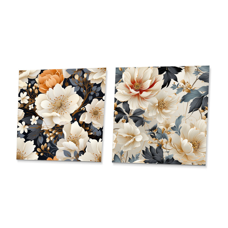 Medora - Ensemble de 2 carrés décoratifs floraux en métal, H 23 po x l 46 po