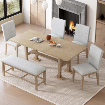 Ensemble de 6 tables de salle à manger extensibles avec table à tréteaux et rallonge amovible