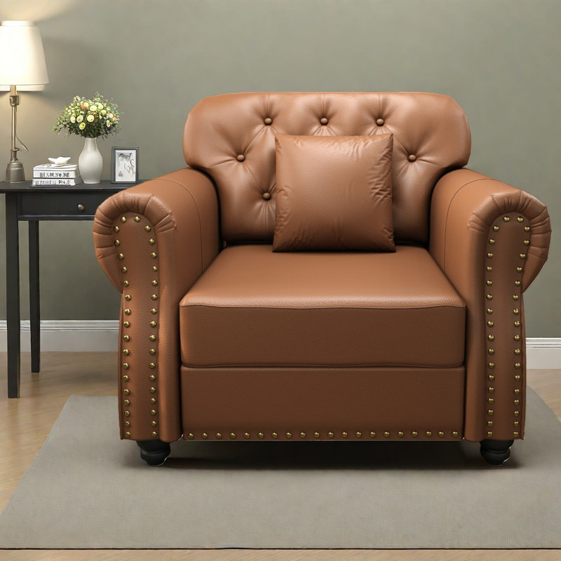 Fauteuil confortable en simili cuir avec repose-pieds, salon moderne