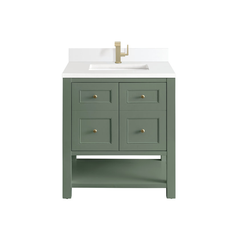 Breckenridge 30'' Single Bathroom Vanity with Top, White Zeus, Smokey Celadon, Single-Hole