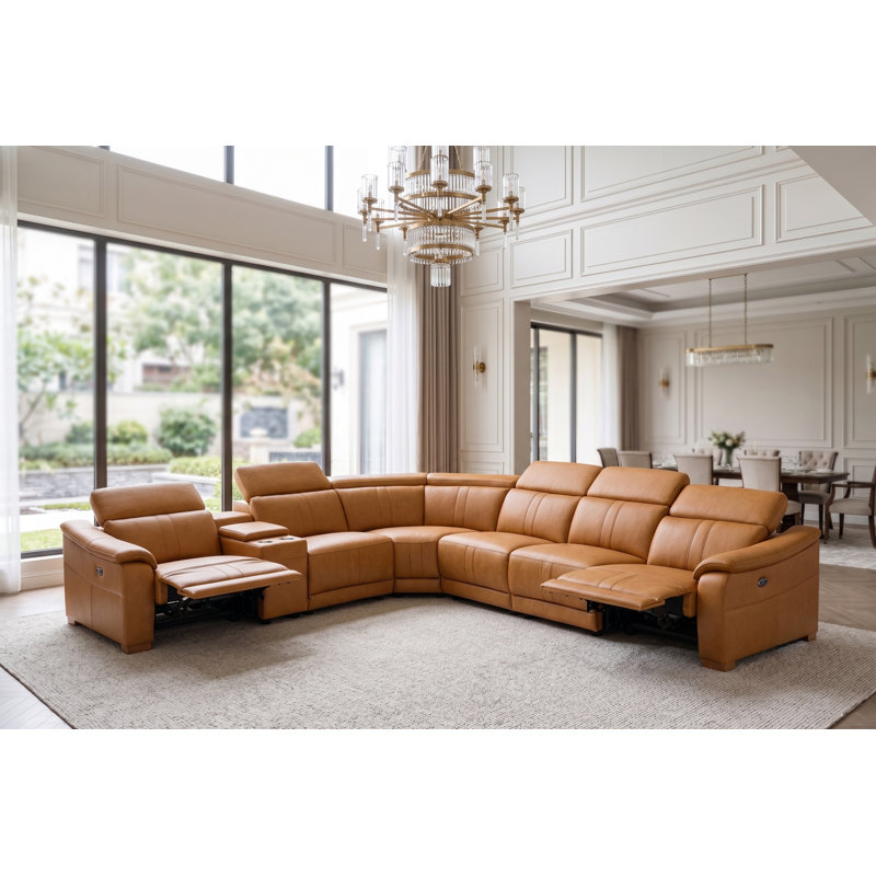 Barnemouth Leather Recliner Theater Set, Ginger Leather Match, 31.5'' H X 126.5'' W X 112.5'' D
