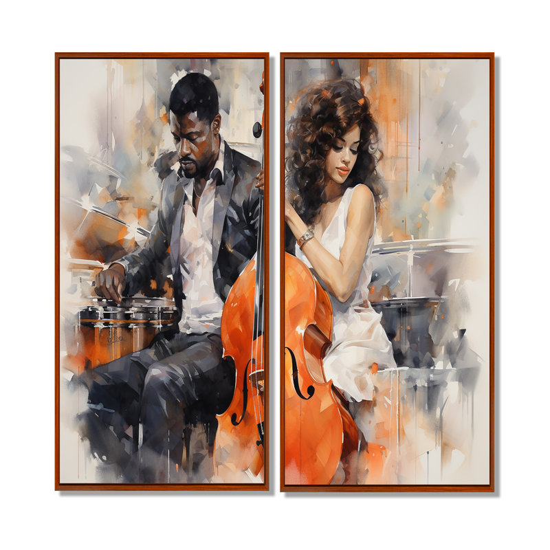 Orange noir musique harmonieuse Duo II - impressions sur toile orange, 40" H x 40" W, Brown, Impression encadrée flottante