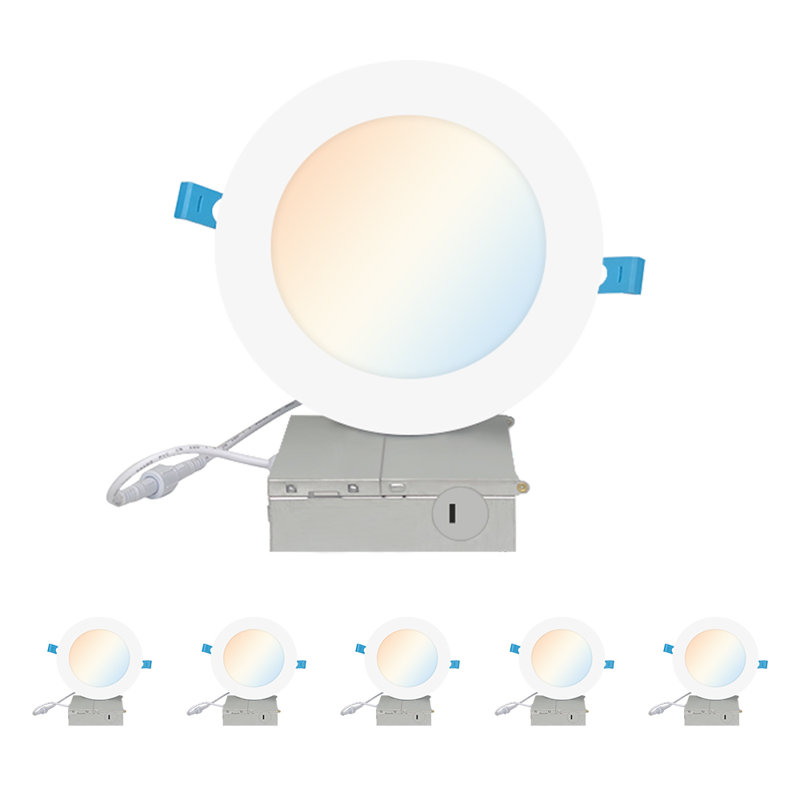 Luminaire à DEL encastré 4 pouces, 9 W ultra mince, 5ct sélectionnable, à intensité variable, ensemble de 6