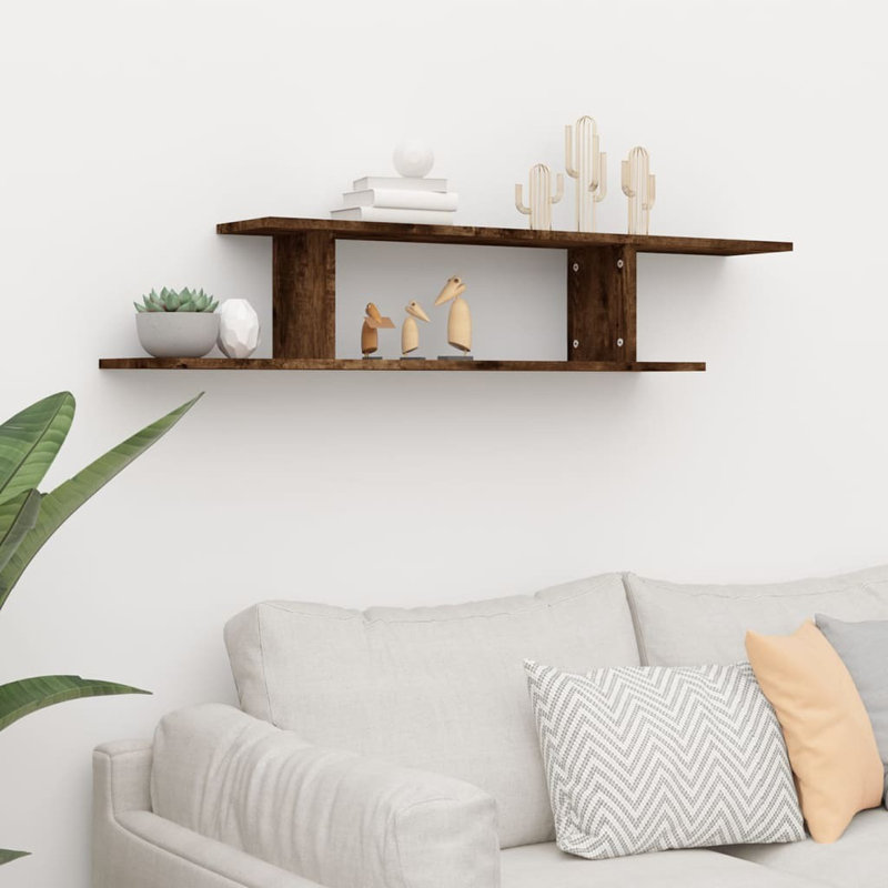 Aydeliz Unfinished Cube Shelf with Fireplace Included, Smoked Oak