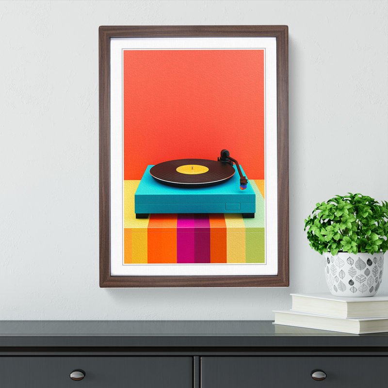 XYZ-FRM-V1223-5426 Record Player Colour Field 1 Piece Single Picture Frame Wall Art, 34cm H x 25cm W x 2cm D, Walnut