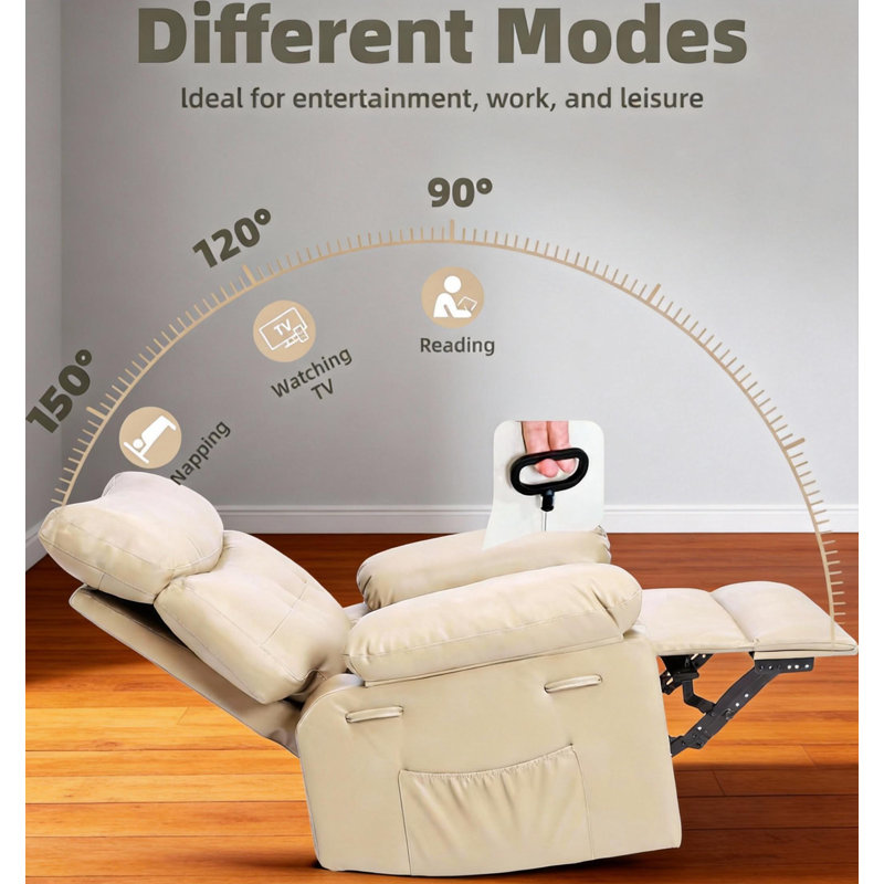 360° Rocker Swivel Recliner, Oversized Wide, Beige