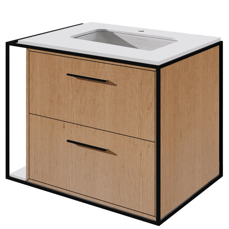 Linea 24" Single Vanity , Natural Cherry, Single-Hole, Matte Black