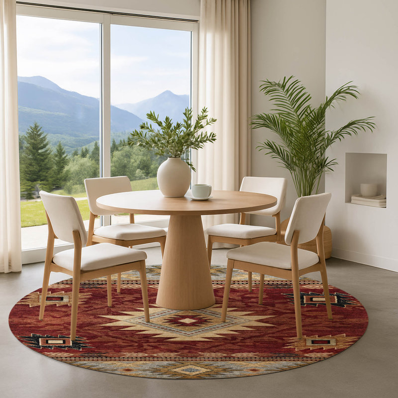 Premium Machine Washable Lubbers AMF1754 Tribal Rug, Round 8'