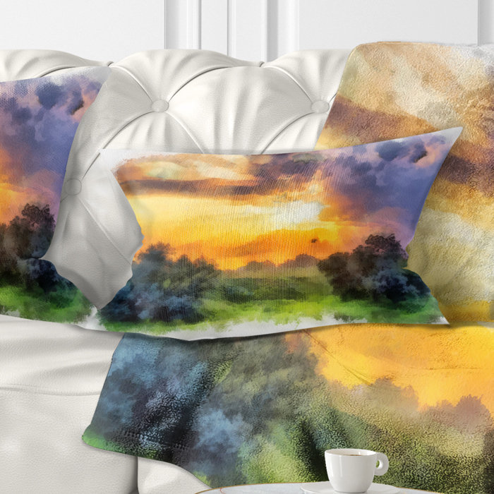 Coussin lombaire avec magnifique paysage imprimé aquarelle Schafer