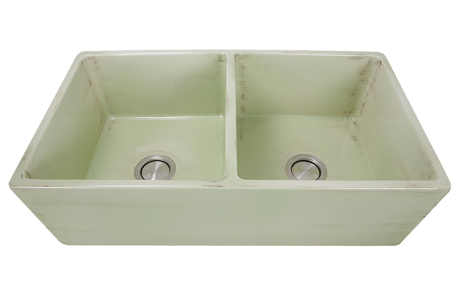 Vineyard 33" Double Basin Farmhouse Kitchen Sink, Shabby Green
