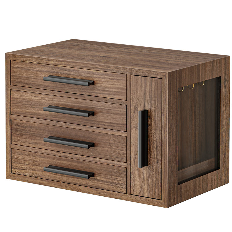 Organisateur de boîte à bijoux en bois avec fenêtre transparente, boîte à bijoux à 4 couches, organisateur de porte-bijoux pour boucles d'oreilles, colliers, bagues
