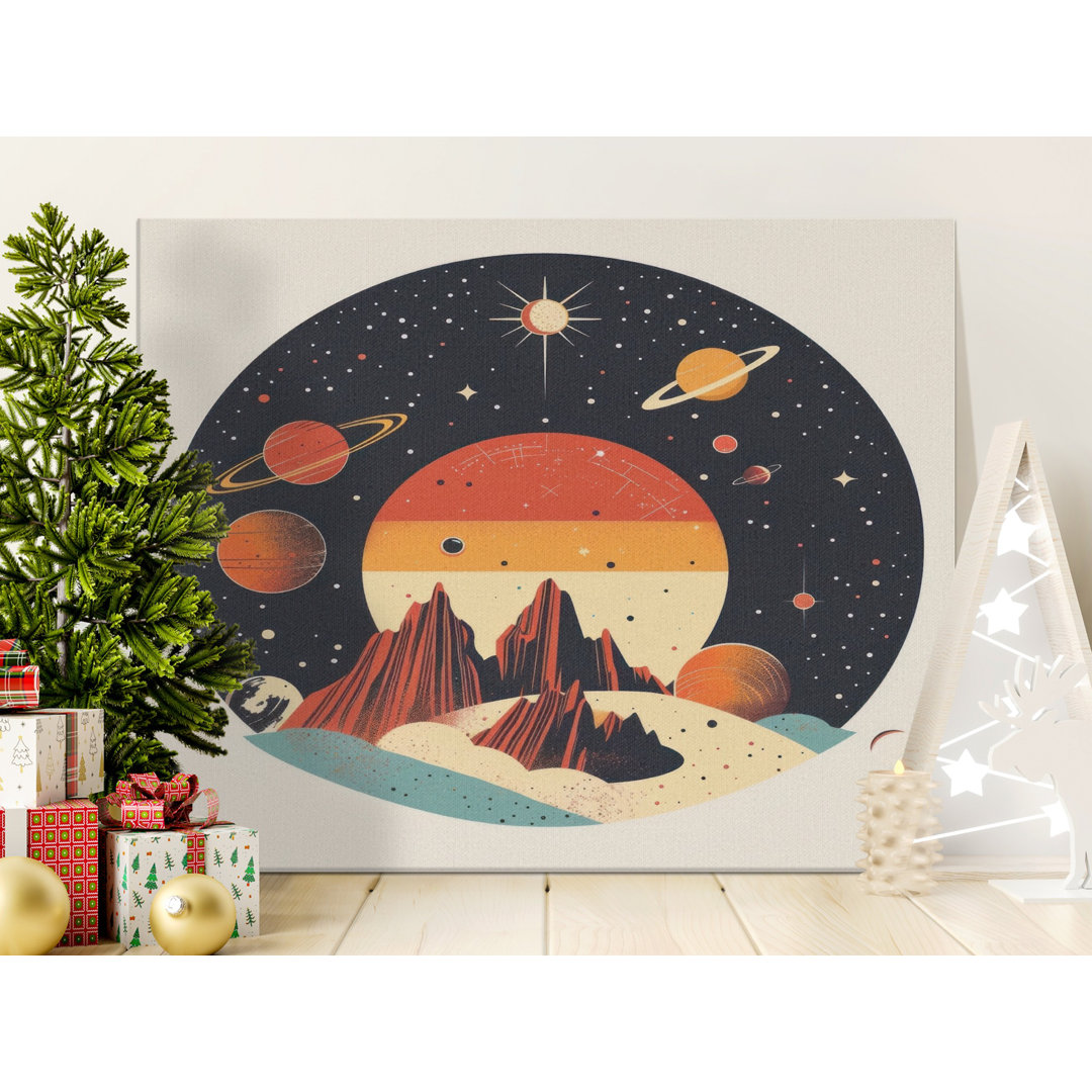 Retro Planets Canvas Wall Art, Mid-Century Modern Space Print, Gallery Wrapped, Ready to Hang, Archival Quality, Cosmic Home Decor